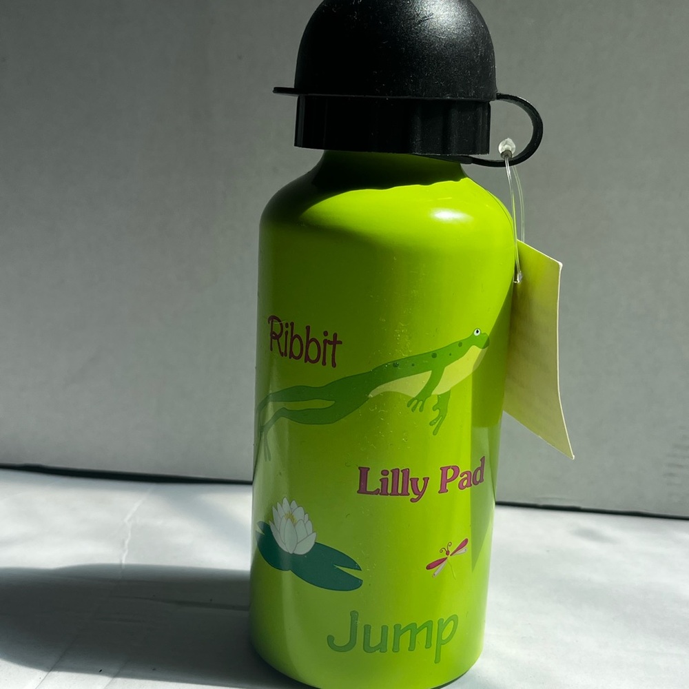 14oz Lime Green Frog Water Bottle with Black Cap